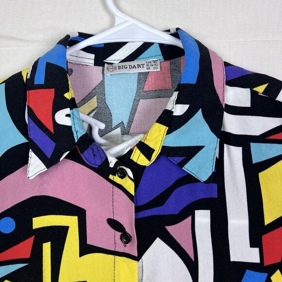 Big Dart Shirt Womens EU 48‎ Geometric Art Blouse 80s Retro Button Up Abstract - Picture 2 of 11